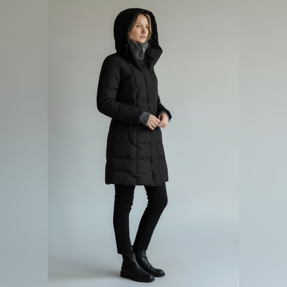 Mackage Jackets & Blazers - Mackage Black Down Parka Leather Trim Merino Wool Cashmere Collar Hooded Coat S